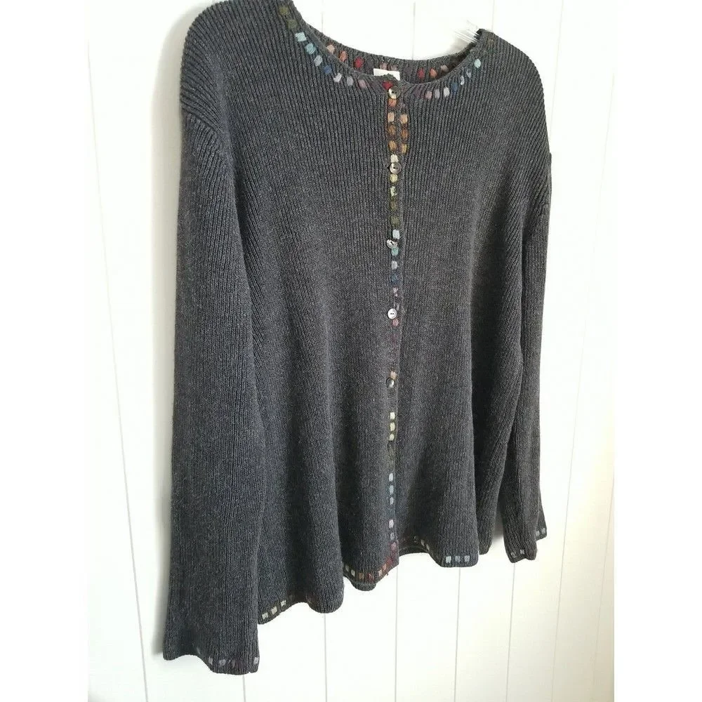 J. Jill Sweater Cardigan Womens Size Small Embroidered Casual Fall Winter